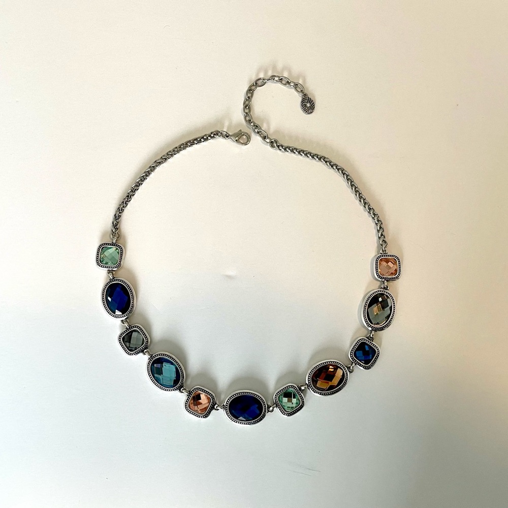 2/$20 Brighton Silver-tone Multi Color Glass Stone Faceted Statement Necklace